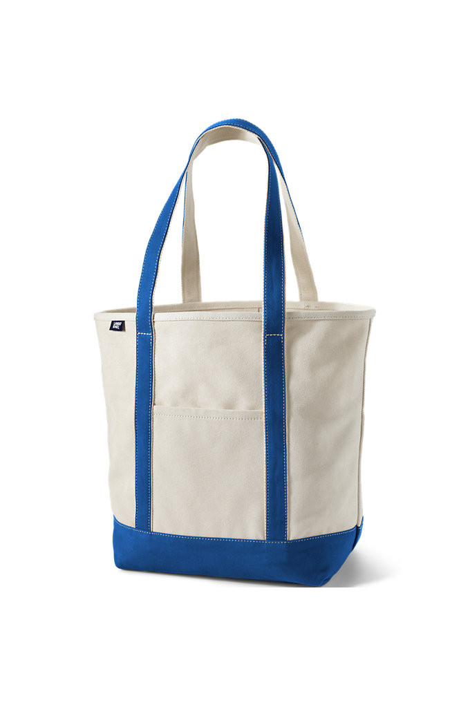 Large 5 Pocket Open Top Long Handle Canvas Tote Bag - Lands' End - Ivory | Lands' End (US)