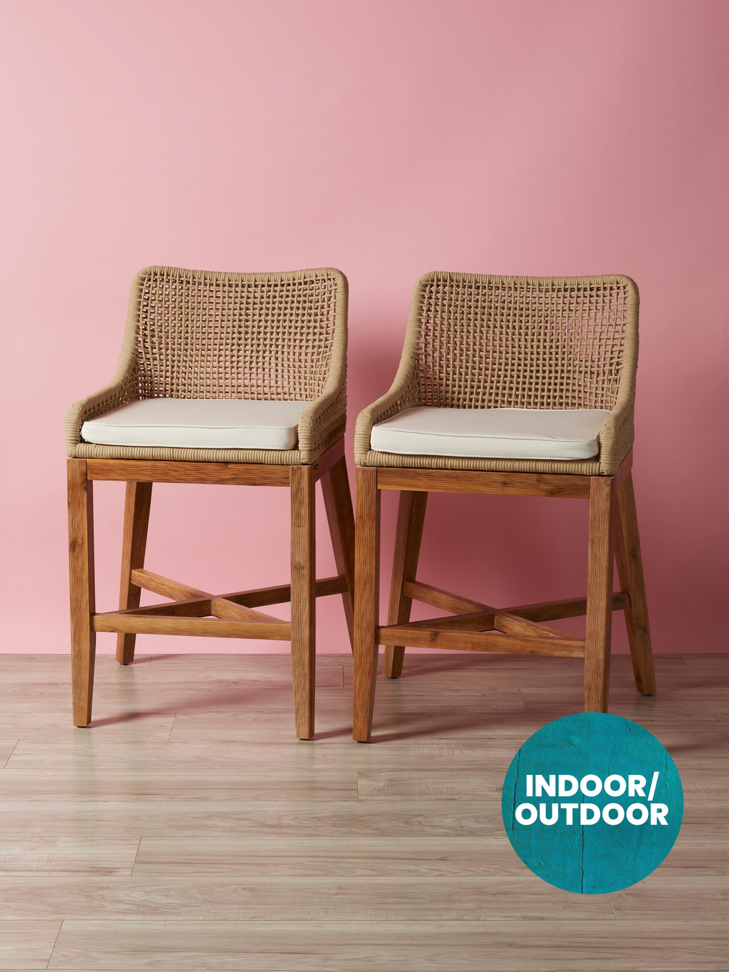 2pk 39in Indoor Outdoor Rope Tight Grid Weave Barstools | HomeGoods