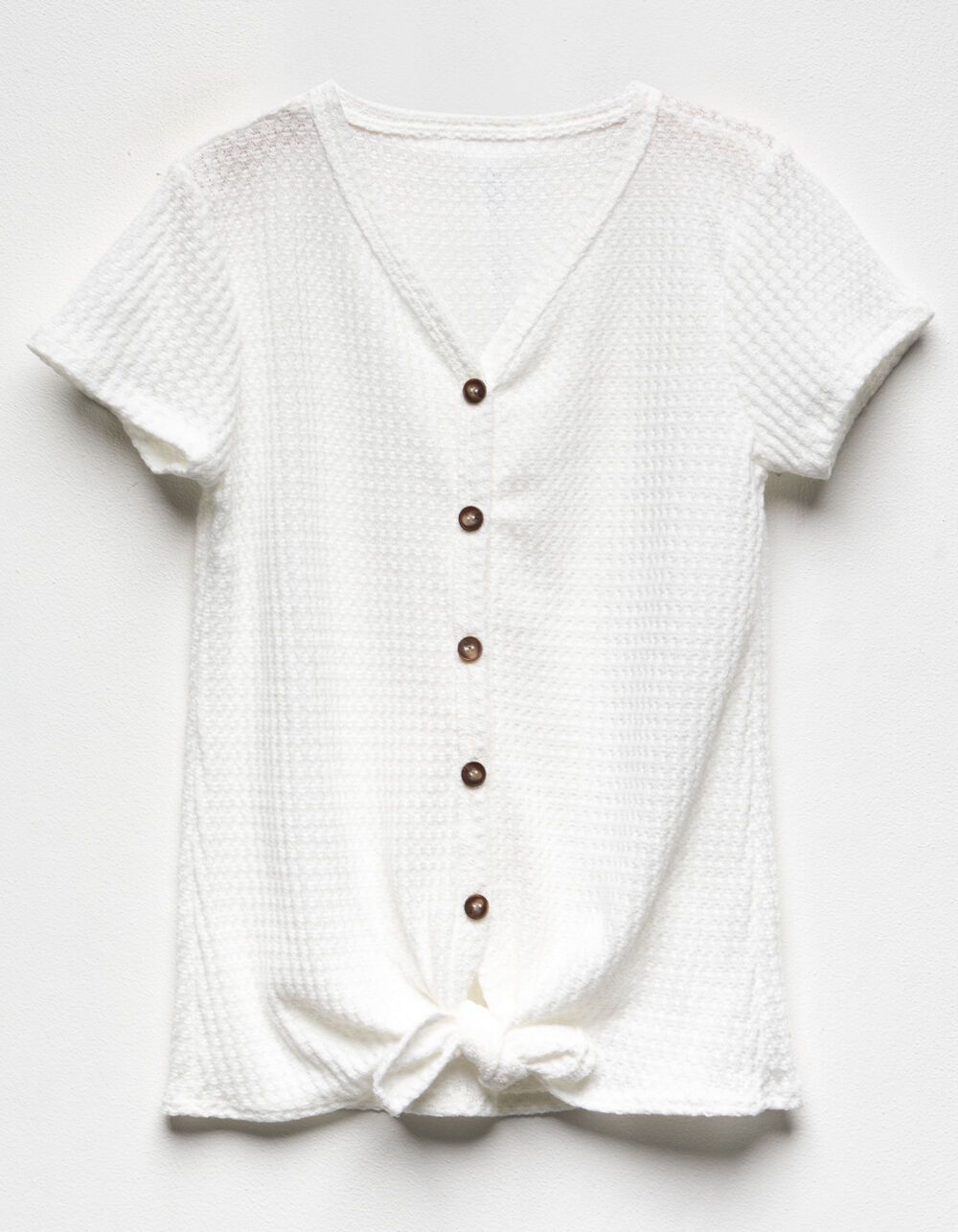 WHITE FAWN BUTTON TIE FRONT CREAM GIRLS THERMAL | Tillys