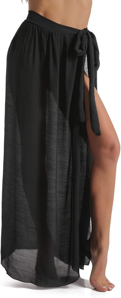 Eicolorte Beach Sarong Pareo Womens Semi-Sheer Swimwear Cover Ups Short Skirt with Tassels | Amazon (US)