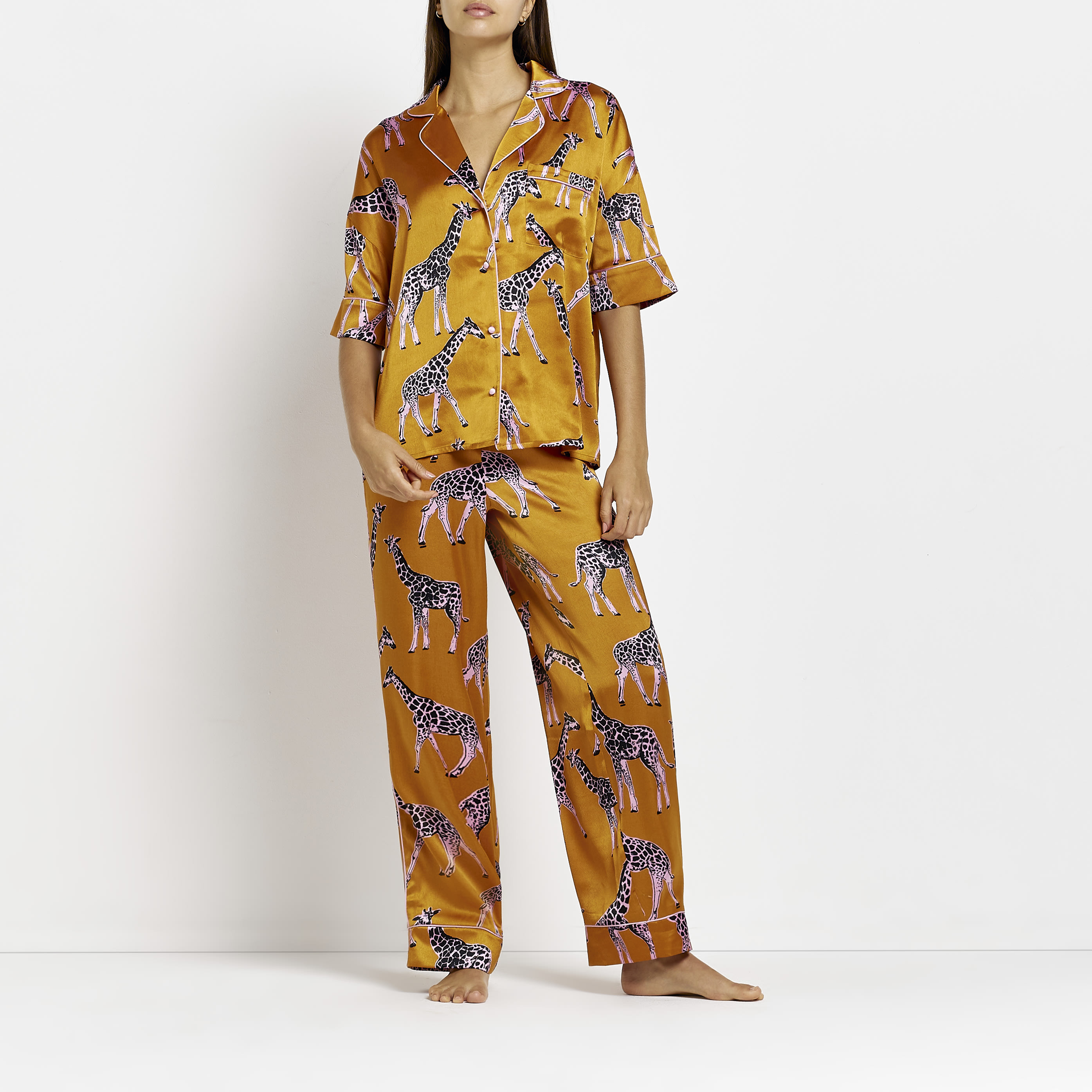 Orange satin printed pyjama trousers | River Island (UK & IE)