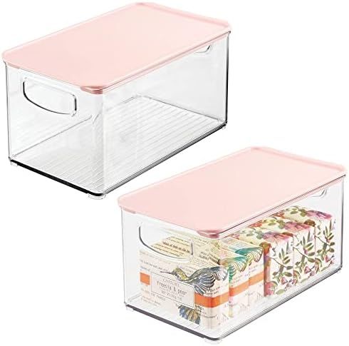 mDesign Plastic Stackable Bathroom Under Cabinet Storage Organizer Bin Box with Lid - Organizer for  | Amazon (US)