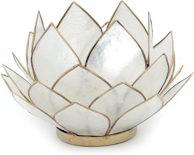 Contrast Natural White Capiz Shell Opening Lotus Flower Bulb Tealight Candle Holder, Tan, One Siz... | Amazon (US)