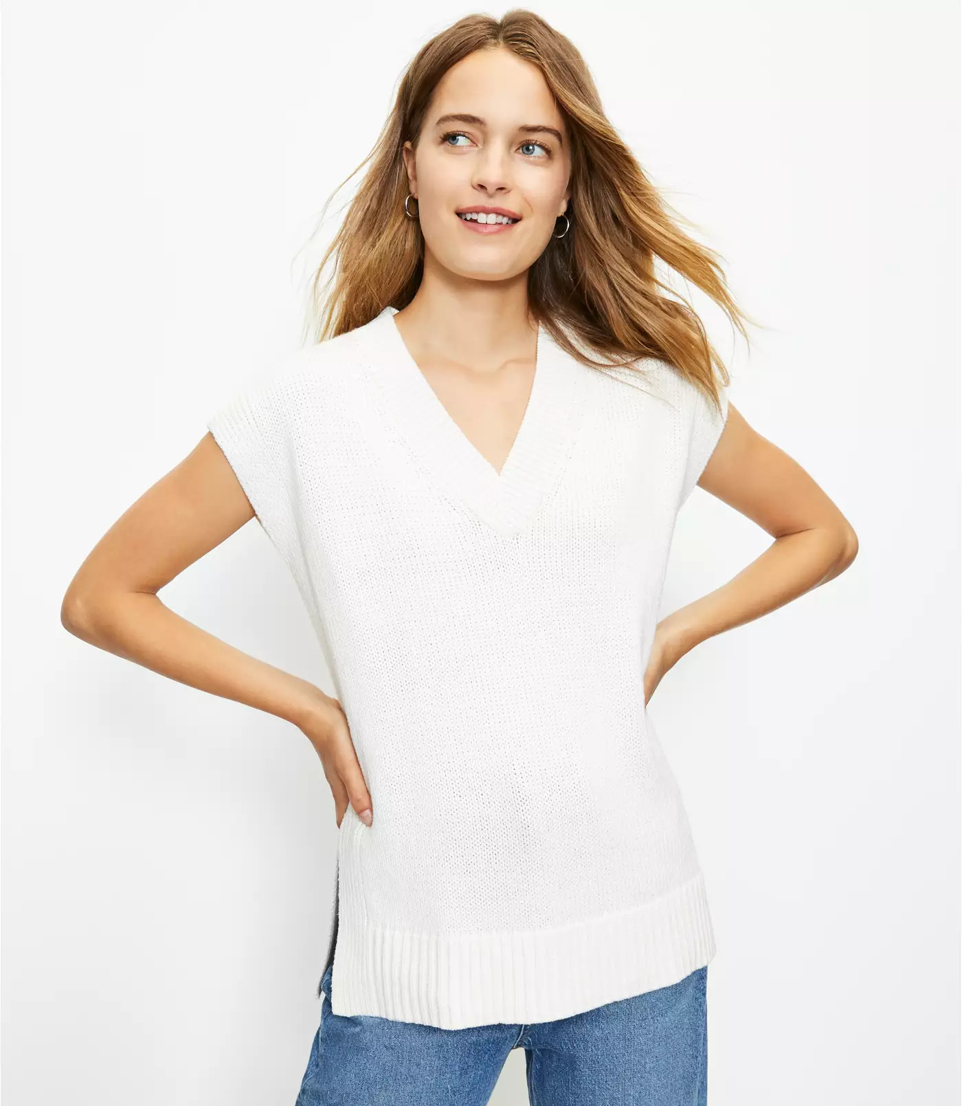 Cap Sleeve V-Neck Sweater | LOFT