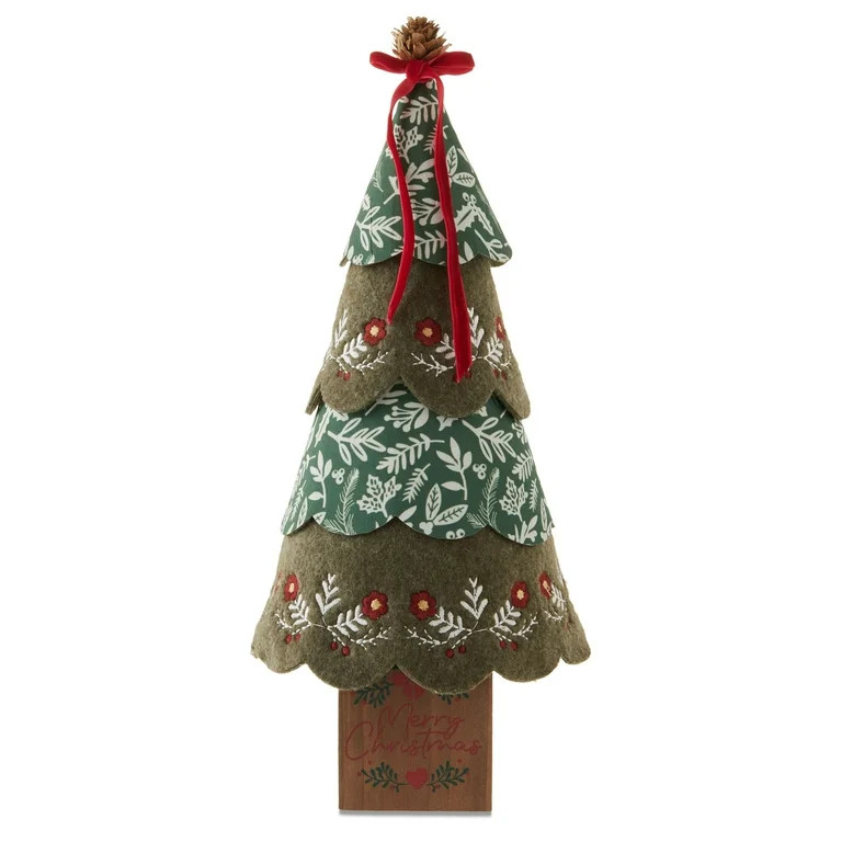 Layered Floral Fabric Christmas Tree Tabletop Decoration, Brown and Green, 12", by Holiday Time | Walmart (US)