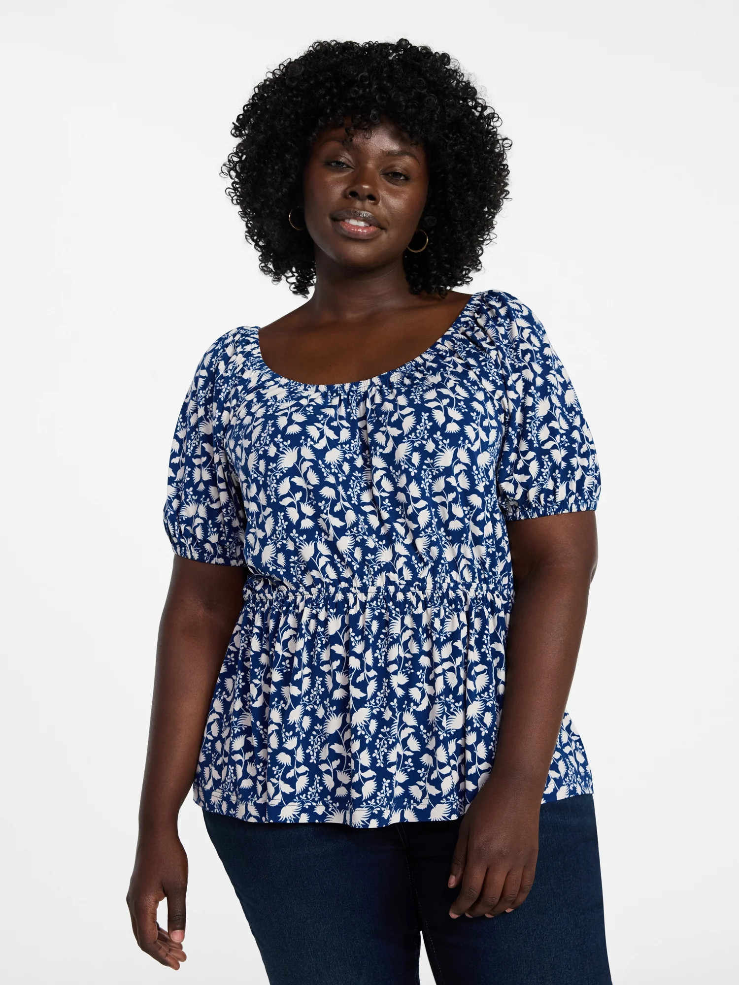 Terra & Sky Women's Peplum Top with Short Puff Sleeves, Sizes 0X-5X | Walmart (US)