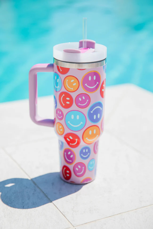 Sippin' Pretty Multi-Smiley 40oz Drink Tumbler With Lid And Straw | Pink Lily