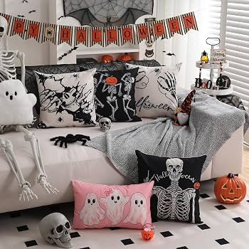 DFXSZ Halloween Pillow Covers 12x20 inch Happy Halloween Ghost Halloween Pink Lumbar Pillow Cover... | Amazon (US)