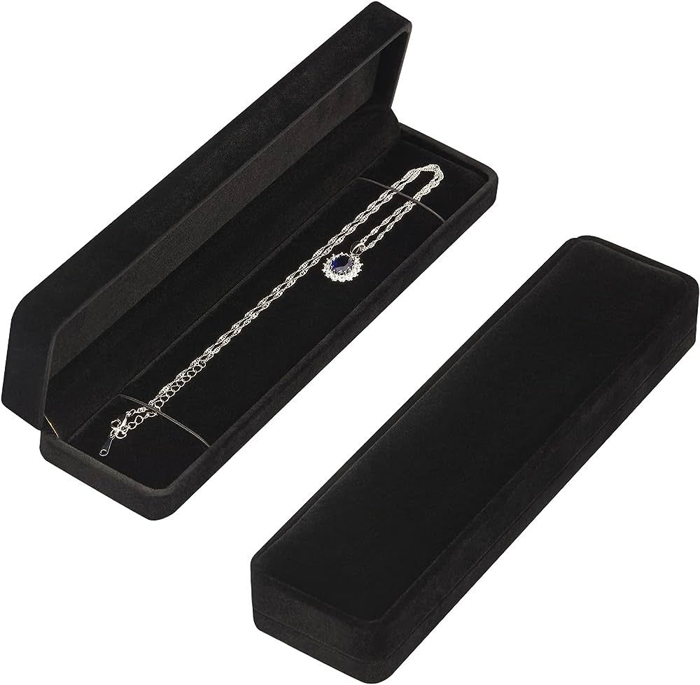 Amazon.com: LETURE 2 Pieces Long Velvet Jewelry Chain Necklace Gift Box Set, Bracelet Storage Cas... | Amazon (US)