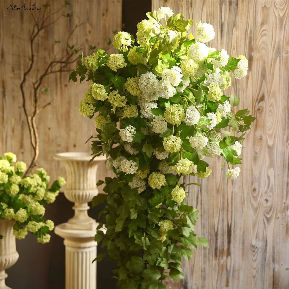 SunMade Luxury Ins Snowball Hydrangea Lush Branch White Room Decor Artificial Silk Flowers with G... | AliExpress (US)