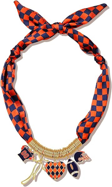 ARATLENCH Game Day Scarf Necklace Football College School Team Spirit Football Bow Heart Gold Charms Bandana Scarf Necklace Jewelry Accessories Gifts for Sports Mom Fans | Amazon (US)