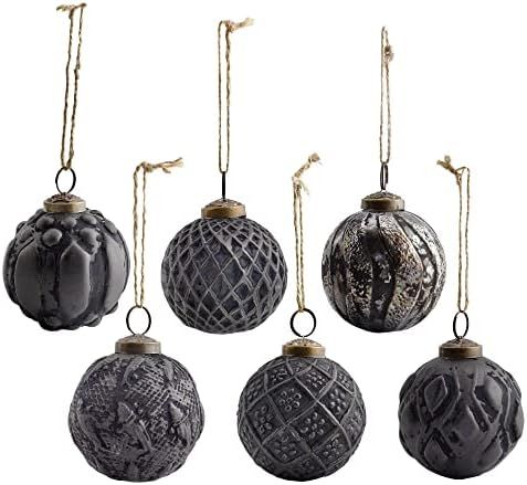 AuldHome Farmhouse Ball Ornaments (Set of 6, Matte Black); Distressed Metal Glass Ball Vintage St... | Amazon (US)