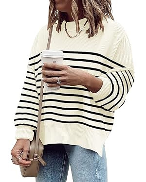 ETCYY Oversized Sweaters for Women Fall 2023 Trendy Crewneck Batwing Long Sleeve Knit Tops Side S... | Amazon (US)