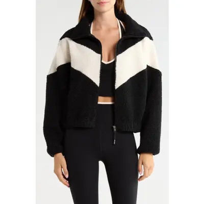 SPLITS59 Lottie Chevron High Pile Fleece Full Zip Jacket in Black/creme at Nordstrom, Size Small | Nordstrom