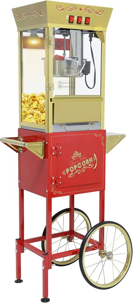 Vintage Commercial Popcorn Machine with Cart & Warmer Light - 12oz Stainless Steel Popper Makes 6... | Amazon (US)