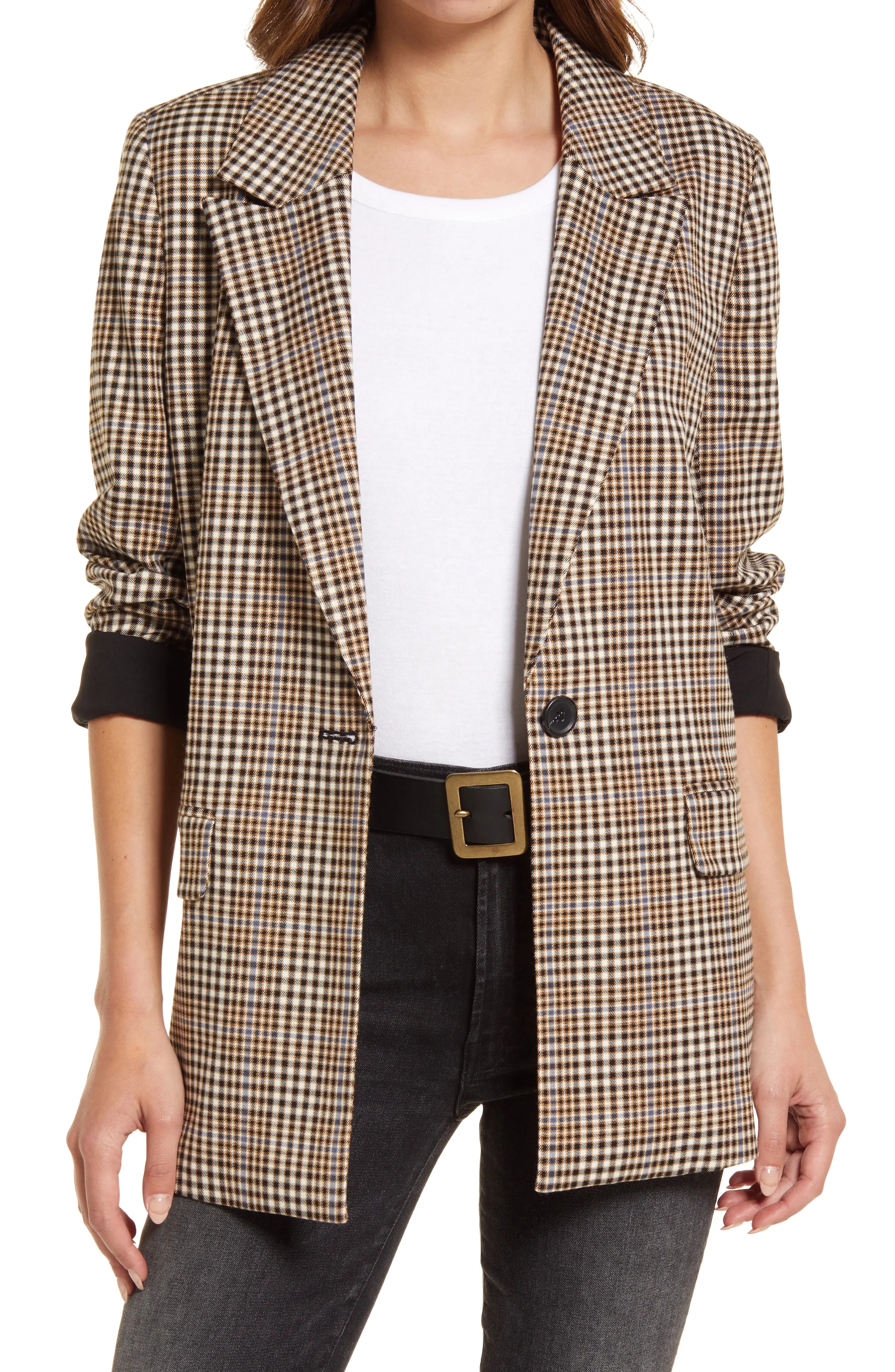Treasure & Bond Easy Plaid Blazer in Tan- Ivory Bethany Plaid at Nordstrom, Size Xx-Small | Nordstrom