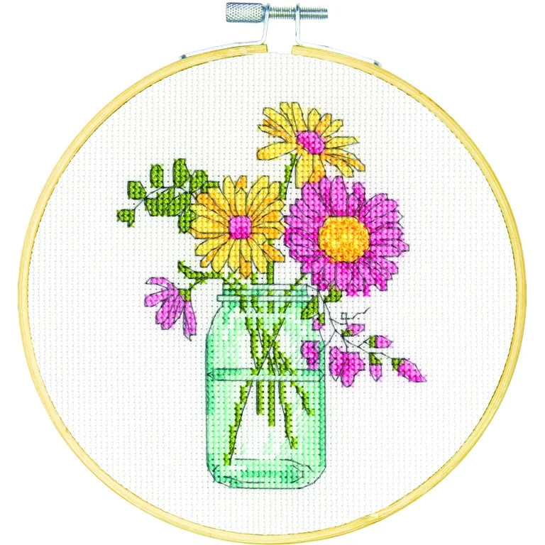 Simplicity Dimensions Flower Mason Jar Cross Stitch Kit | Walmart (US)