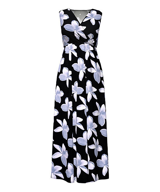 Bella Flore Women's Maxi Dresses BLACK - Black & Blue Floral Sleeveless Maxi Dress - Plus | Zulily