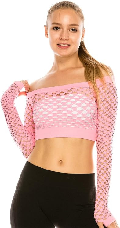 Kurve Stretchy Fishnet Long Sleeve Crop Top, UV Protective Fabric, Rated UPF 50+ (Made with Love ... | Amazon (US)