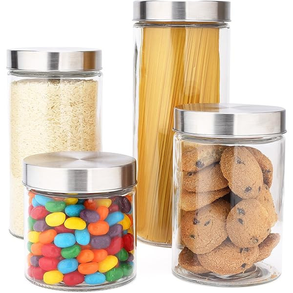 SIXAQUAE Glass Food Storage Containers Jar Stainless Steel Lids Airtight Canister Organization Sets  | Amazon (US)