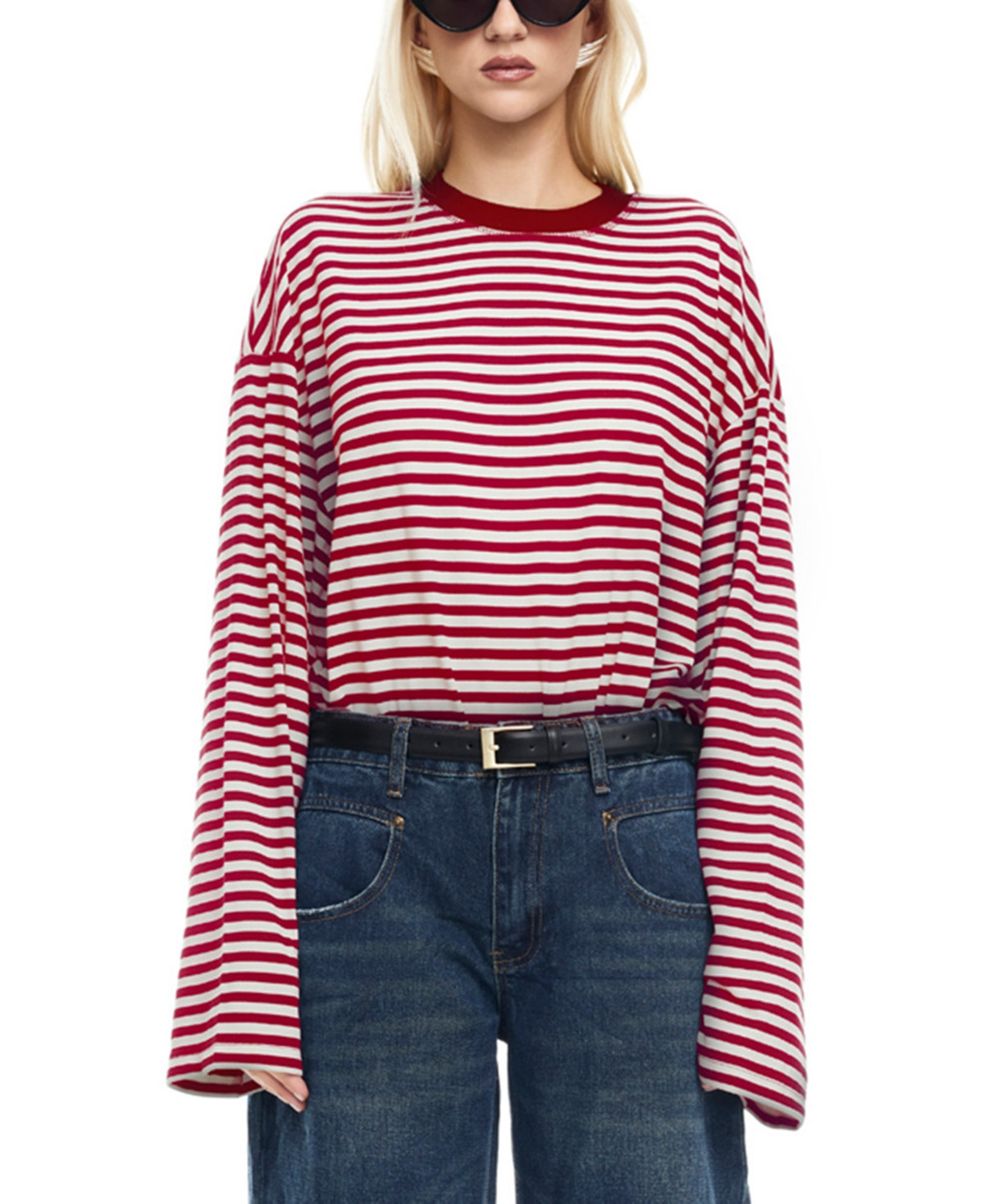 Lioness Women's Bloom Round-Neck Long-Sleeve Top - Wine Stripe | Macy's
