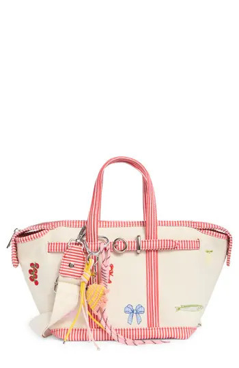 Madden Girl Mini Embroidered Canvas Tote in Natural/Red Stripe at Nordstrom Rack | Nordstrom Rack