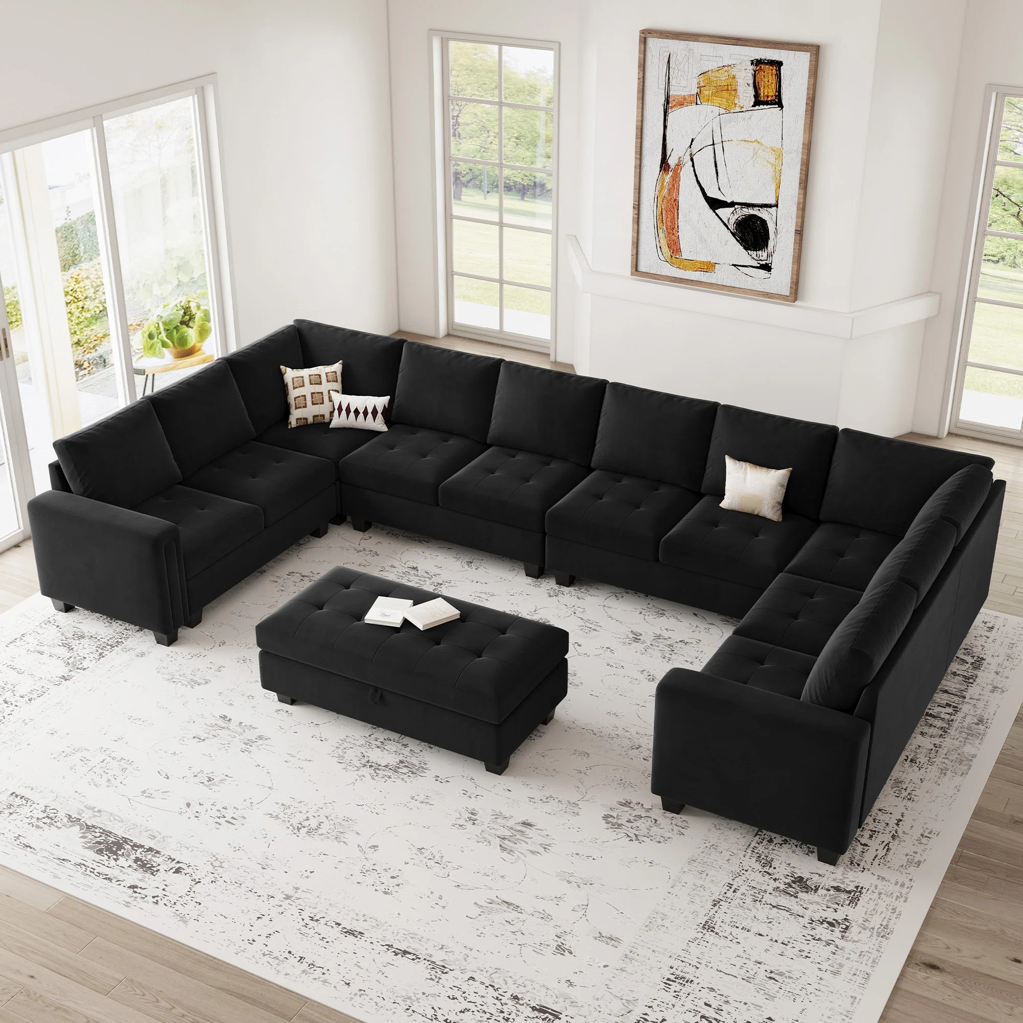 Shavera 8 - Piece Velvet Upholstered Sectional Modular Sofa Oversized Livingroom U shaped Corner Sofa with Storage Ottoman | Wayfair North America