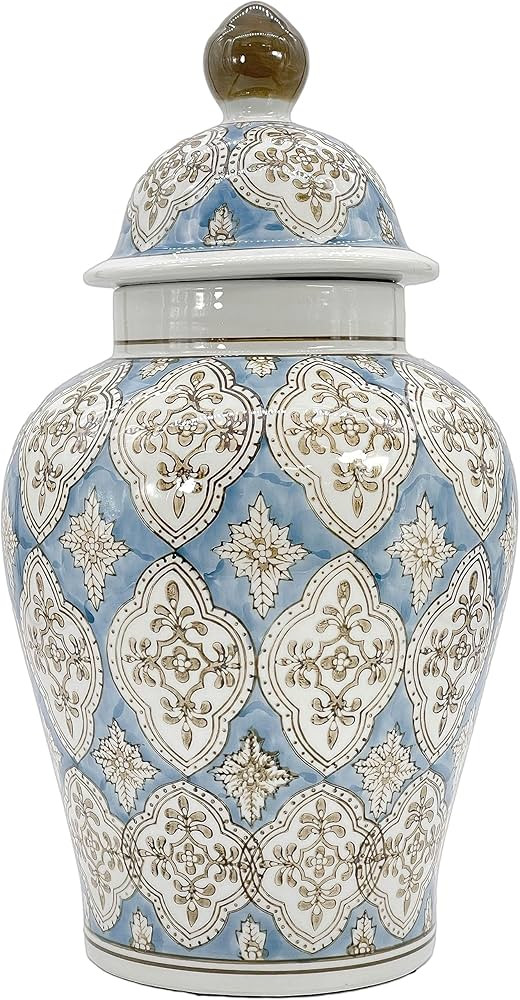 Galt International Light Blue & Brown Hand Painted Mosaic Ceramic Ginger Jar 18" with Lid Porcela... | Amazon (US)