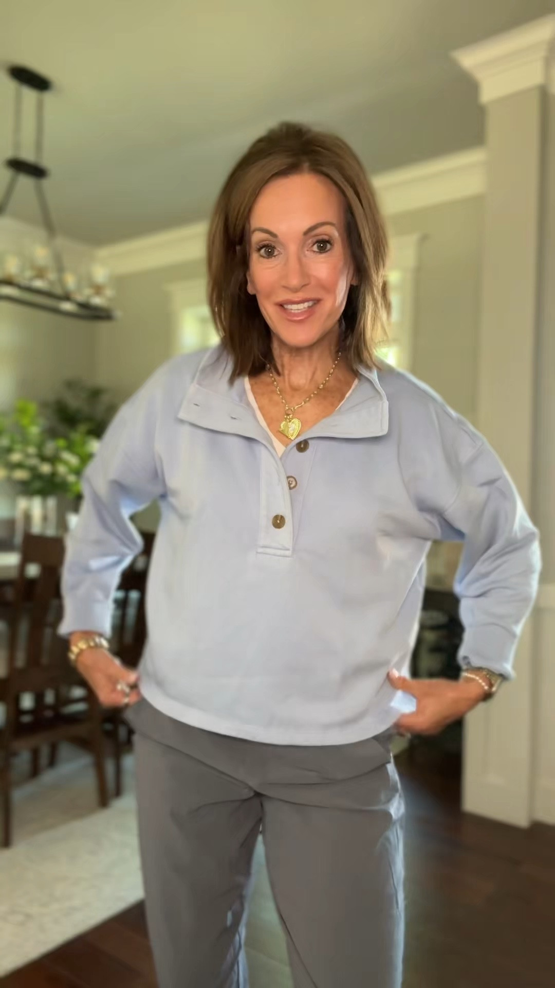 Button Pullover - medium 
It’s boxy but I’d size up because the arms are too short for me 

Pants - size 8 regular. I also own different colors and tall.

Necklace discount: ANNIE20

Casual style

#LTKootd #LTKMidsize #LTKTall