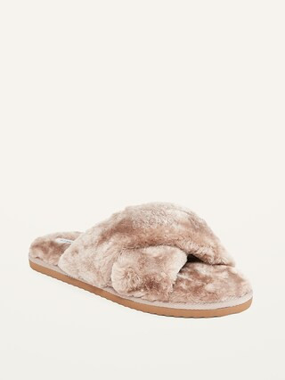 Cozy Faux-Fur Cross-Strap Slippers for Women | Old Navy (US)