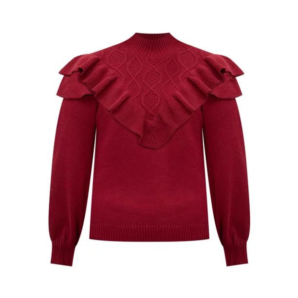 ELOQUII Elements Women's Plus Size Ruffle Yoke Sweater - Walmart.com | Walmart (US)
