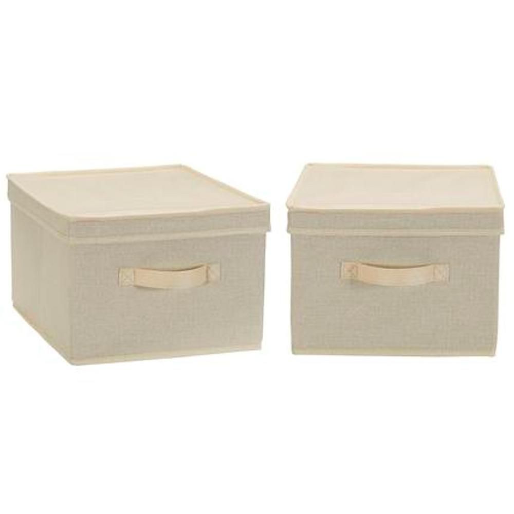 Household Essentials 5 Gal. Large Storage Box, Cream Linen, 2-Piece | The Home Depot