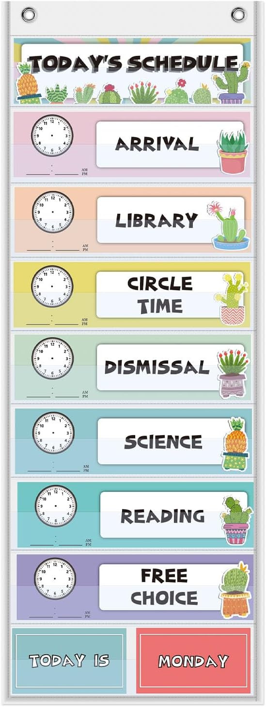 Mewise Large Classroom Daily Schedule Pocket Chart, Back to School Decor,Homeschool Daily Schedul... | Amazon (US)