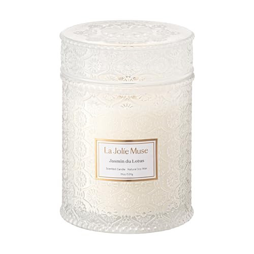 LA JOLIE MUSE Jasmin du Lotus Candle - Ivy, Jasmine, Cedarwood | 19 oz Large Wooden Wick Candle | Natural Soy Wax | 90 Hours Clean Burn | Gift-Ready for Hosts & Gatherings | Modern Home Decor | Amazon (US)