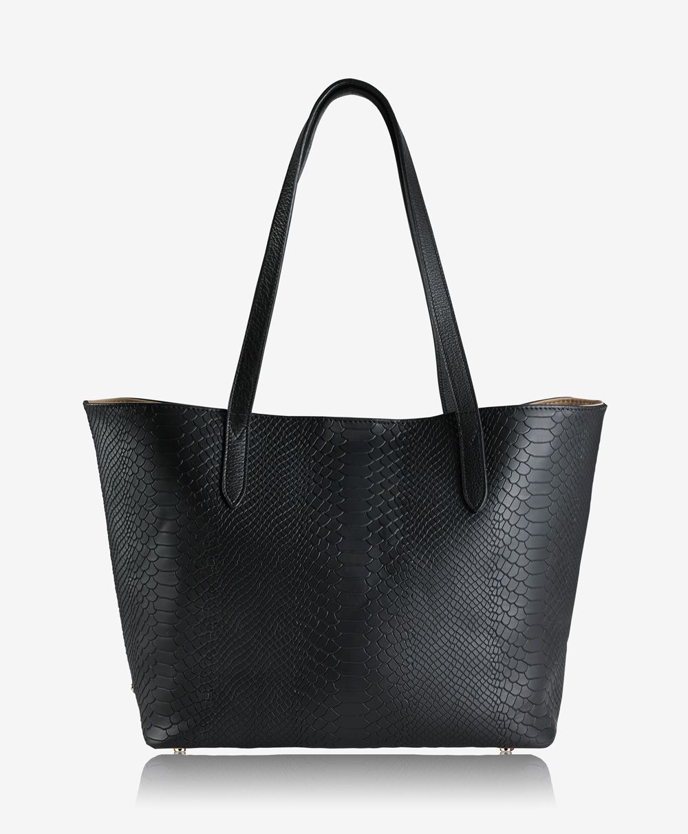 Teddie Tote Bag Black Embossed Python Leather | GiGi New York