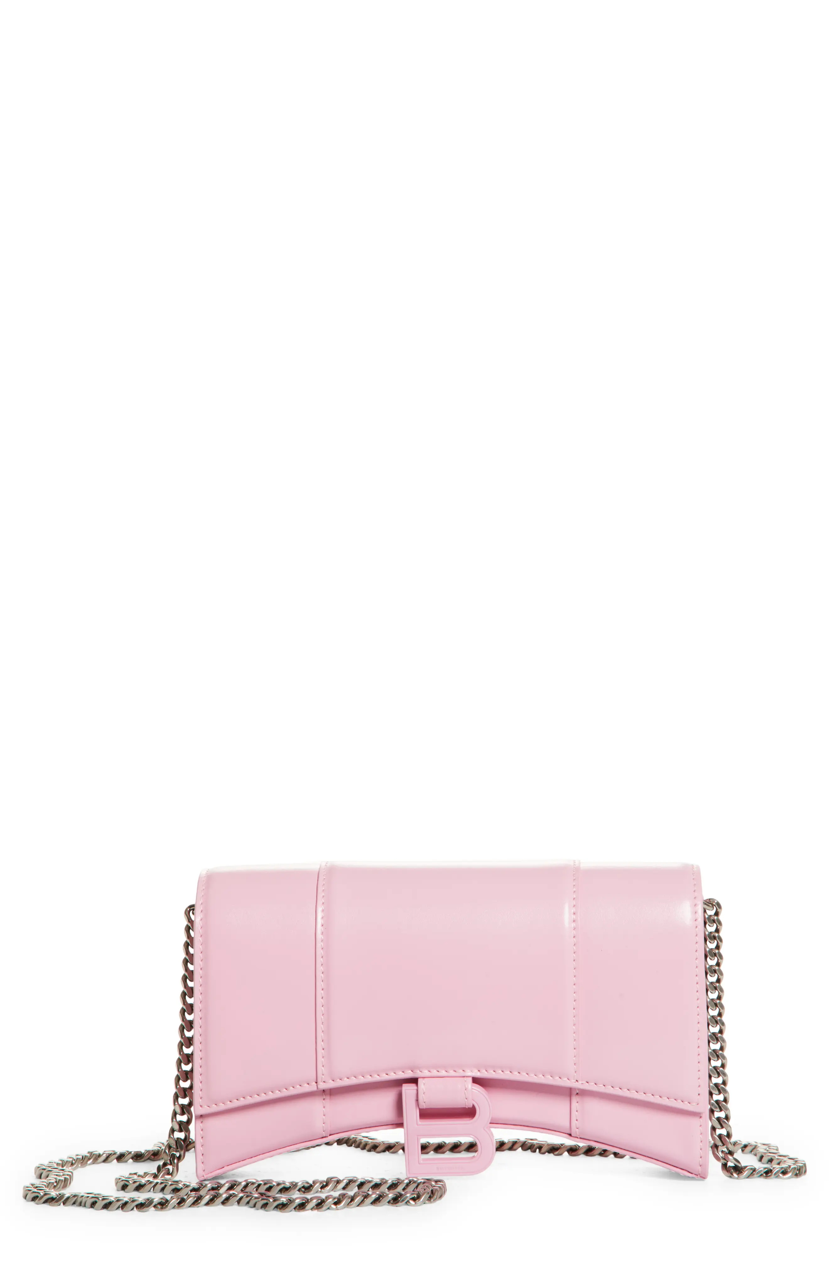 Balenciaga Hourglass Leather Wallet on a Chain in Candy Pink at Nordstrom | Nordstrom