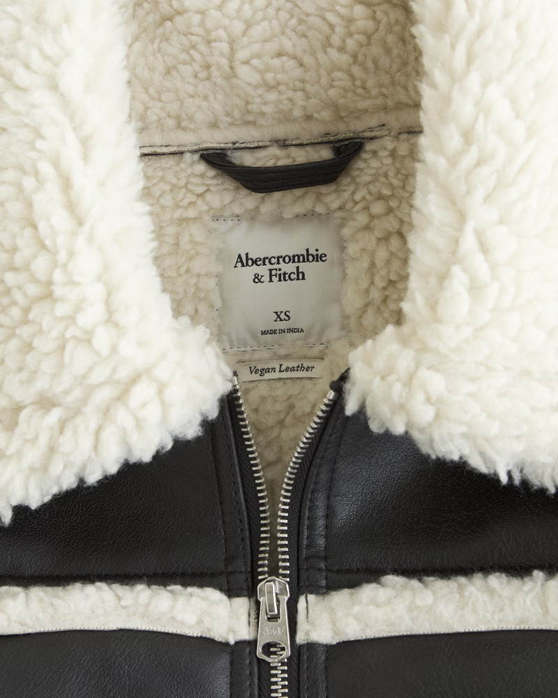 Women's Cropped Vegan Leather Shearling Jacket | Women's Coats & Jackets | Abercrombie.com | Abercrombie & Fitch (US)