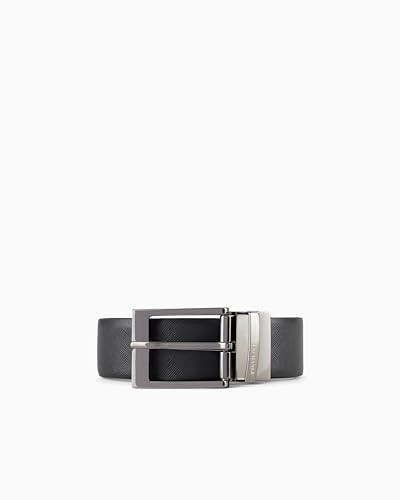 Armani Exchange Men's Leather Belt With Plaque, Black/Dark Brown/Black/Dark Brown, One Size | Amazon (US)