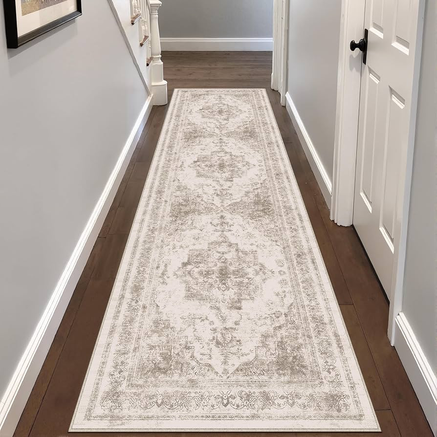HUGEAR Vintage Beige Waschbarer Teppich 60x240cm L\u00e4Ufer Flur rutschfest Weich Vorzimmer Tepi... | Amazon (DE)
