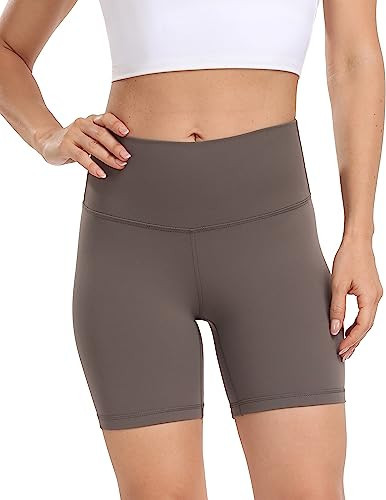 Colorfulkoala Women's Dreamlux High Waisted Yoga Shorts 6" Inseam Workout Tights (XL, Major Brown) | Amazon (US)