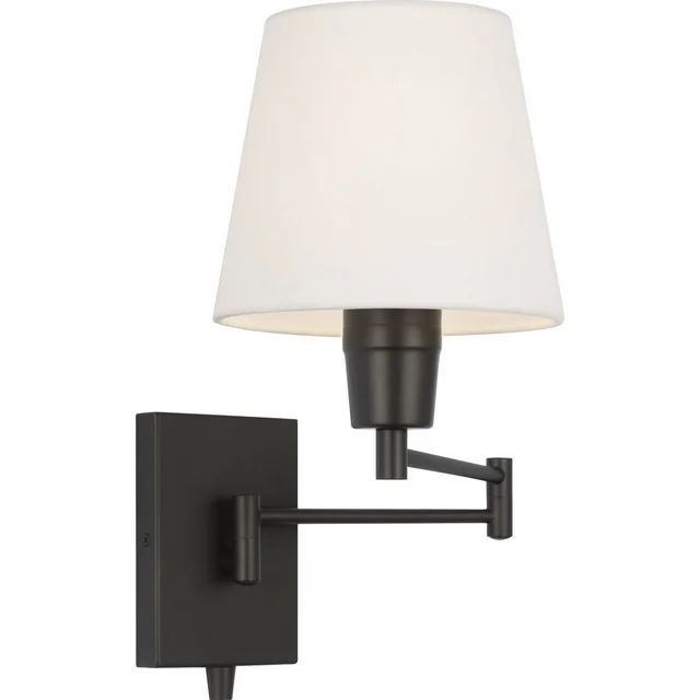 Avec Seymour Collection Modern Farmhouse Matte Black Wall Sconce with White Fabric Shade | Walmart (US)