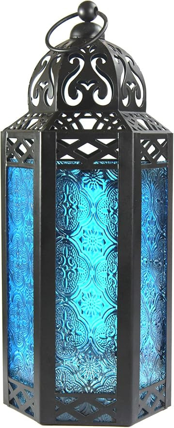 Vela Lanterns Moroccan Style Candle Lantern, Medium, Blue Glass | Amazon (US)