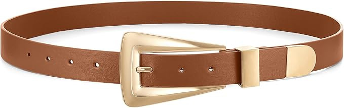 Women's Leather Belts for Jeans Pants Fashion Leather Waist Belt Ladies Dress Belts with Gold/Sil... | Amazon (US)