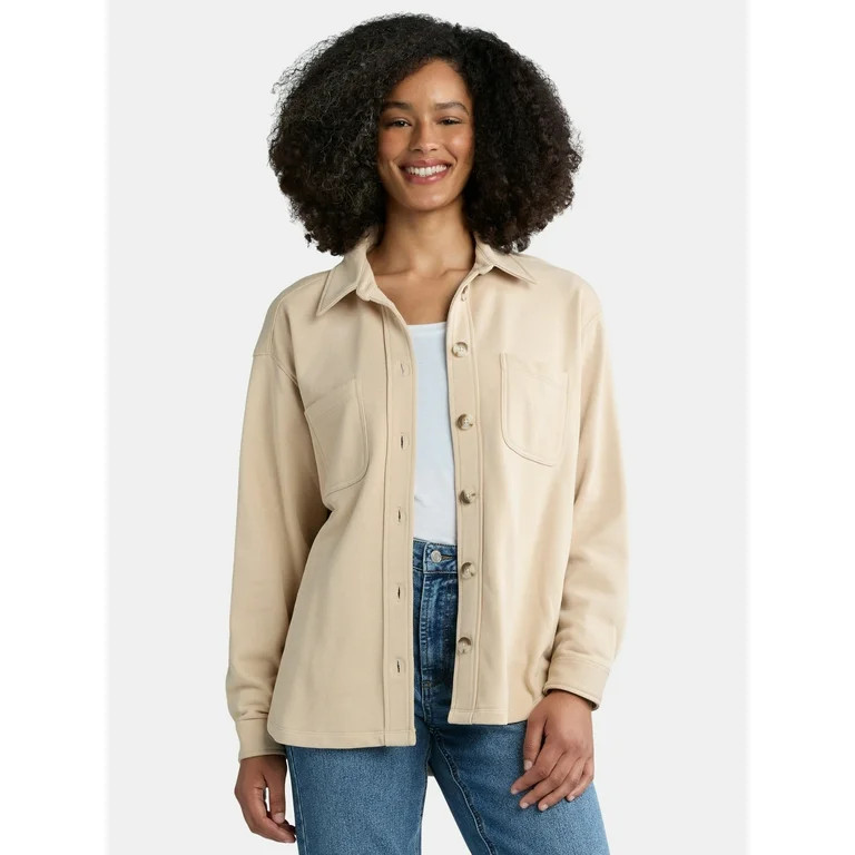 Time and Tru Women’s Knit Shacket with Long Sleeves, Sizes XS-XXXL | Walmart (US)