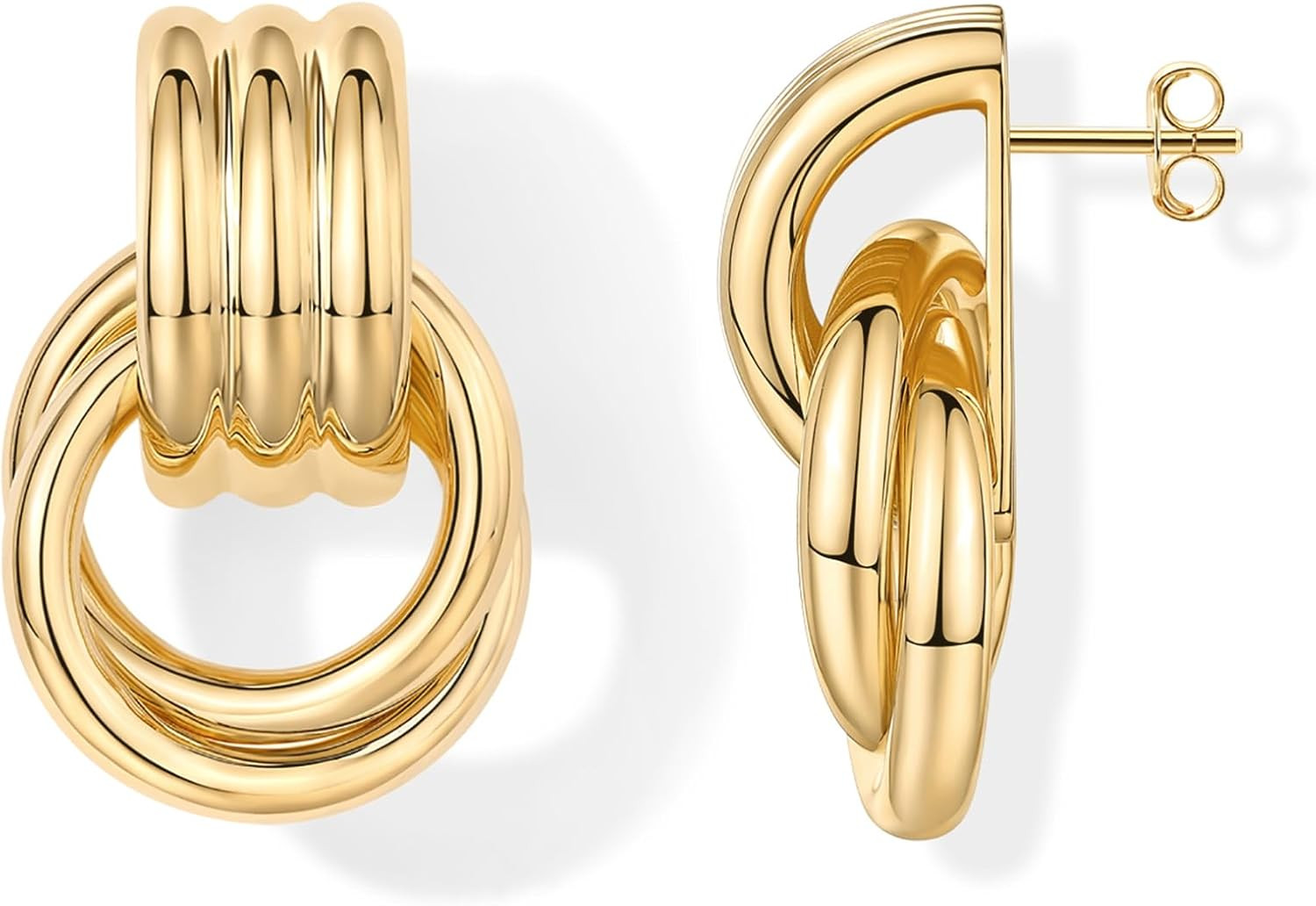 PAVOI 14K Gold Plated Door Knocker Earrings for Women, Chunky Drop Earrings | Amazon (US)