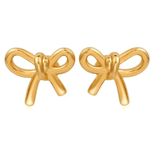 SMYHTGLIF Gold Women Earrings Trendy Bow Earrings 18K Gold Plated Dangle Earrings Chunky Bowknot Stud Earrings for Jewelry Gift | Amazon (US)