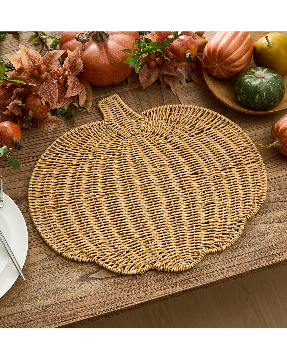 Elrene Wicker Pumpkin-Shaped Woven Placemat - Natural | Macy's