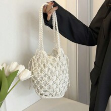 Summer Beach Bag Women Mesh Rope Knitted Bucket Shoulder Bags Reticulate Hollow Travel Shopper Bag | SHEIN