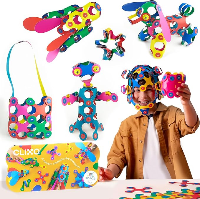 Clixo Rainbow 42 Piece Pack - Flexible, Durable, Imagination-Boosting Magnetic Building Toy- Mode... | Amazon (US)