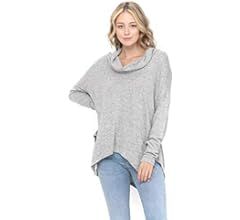 Women's Long Sleeve Pullovers Cowl Neck Tunic Shirt Casual Sweatshirt Tops Asymmetric Hem | Amazon (US)